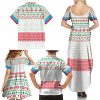 Azerbaijan Christmas Family Matching Summer Maxi Dress and Hawaiian Shirt with Baku Skyline Azerbaijan Flag and Red Green Snowflake Pattern Design - Wonder Print Shop