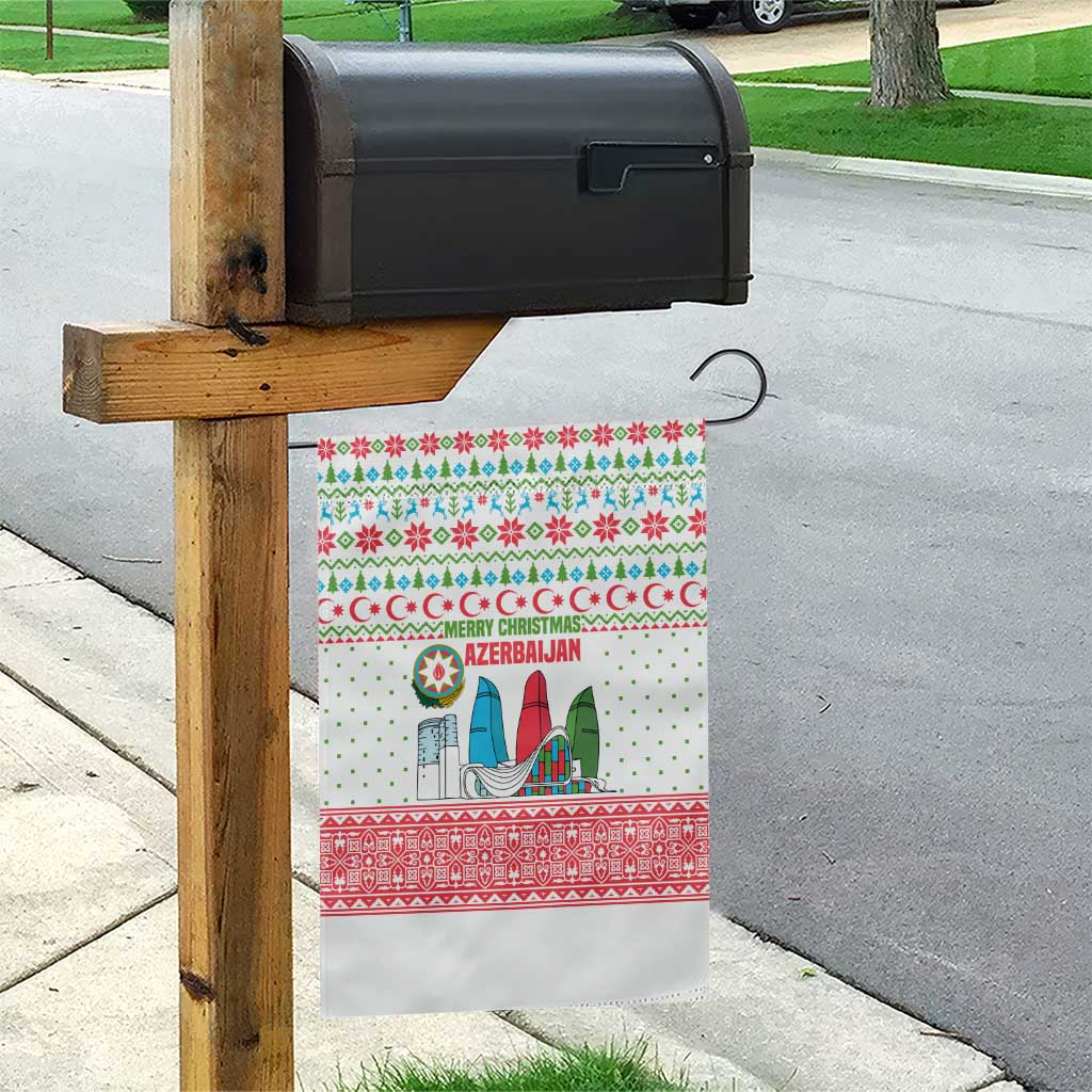 Azerbaijan Christmas Garden Flag with Baku Skyline Azerbaijan Flag and Red Green Snowflake Pattern Design - Wonder Print Shop