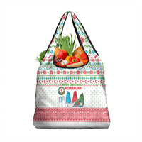 Azerbaijan Christmas Grocery Bag with Baku Skyline Azerbaijan Flag and Red Green Snowflake Pattern Design - Wonder Print Shop
