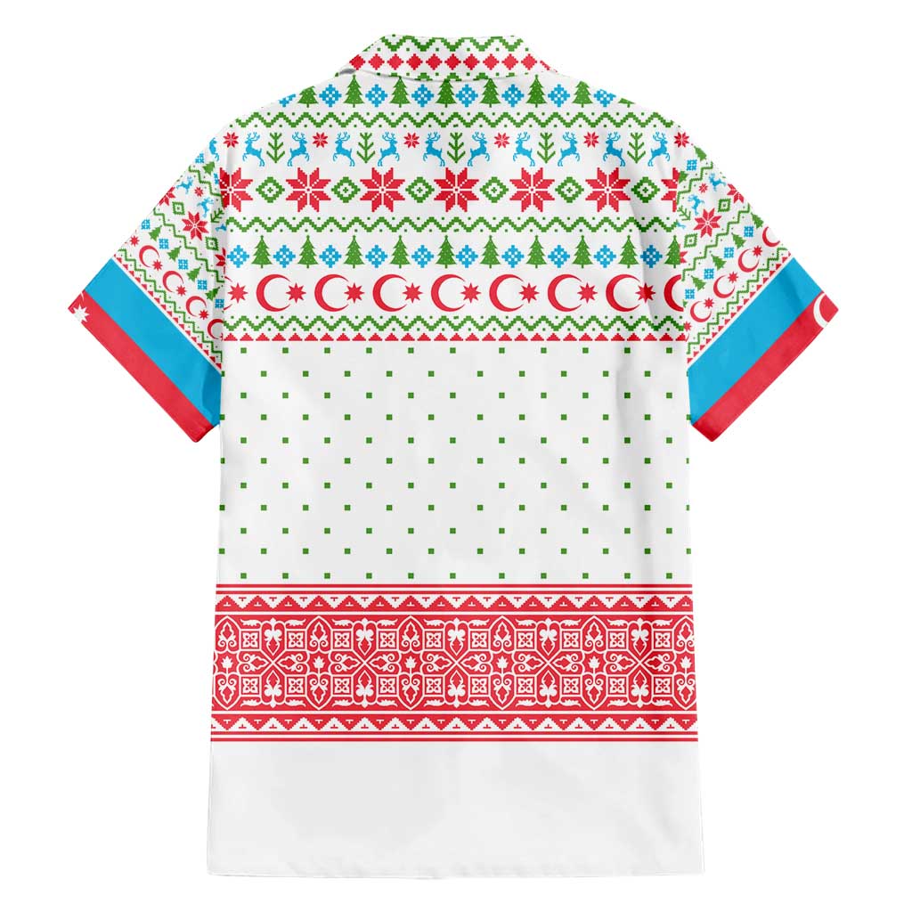 Azerbaijan Christmas Hawaiian Shirt with Baku Skyline Azerbaijan Flag and Red Green Snowflake Pattern Design - Wonder Print Shop