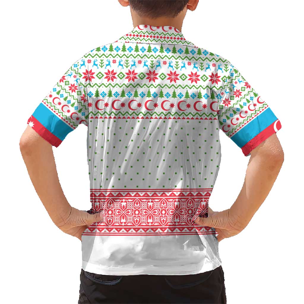 Azerbaijan Christmas Hawaiian Shirt with Baku Skyline Azerbaijan Flag and Red Green Snowflake Pattern Design - Wonder Print Shop