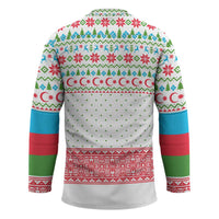 Azerbaijan Christmas Hockey Jersey with Baku Skyline Azerbaijan Flag and Red Green Snowflake Pattern Design - Wonder Print Shop