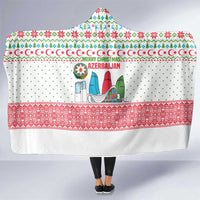 Azerbaijan Christmas Hooded Blanket with Baku Skyline Azerbaijan Flag and Red Green Snowflake Pattern Design - Wonder Print Shop