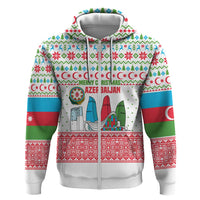 Azerbaijan Christmas Hoodie with Baku Skyline Azerbaijan Flag and Red Green Snowflake Pattern Design - Wonder Print Shop