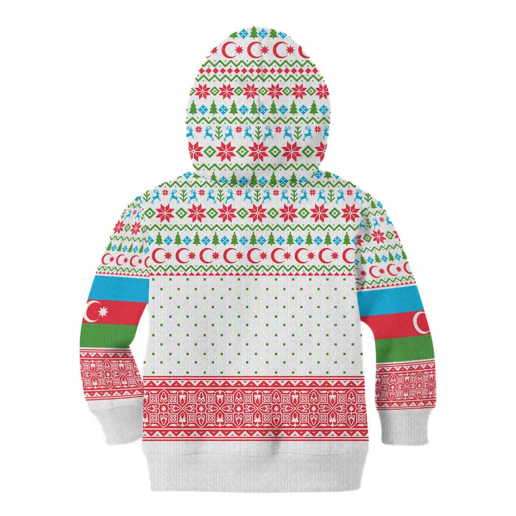 Azerbaijan Christmas Kid Hoodie with Baku Skyline Azerbaijan Flag and Red Green Snowflake Pattern Design - Wonder Print Shop