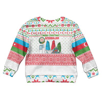 Azerbaijan Christmas Kid Ugly Christmas Sweater with Baku Skyline Azerbaijan Flag and Red Green Snowflake Pattern Design - Wonder Print Shop