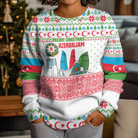 Azerbaijan Christmas Kid Ugly Christmas Sweater with Baku Skyline Azerbaijan Flag and Red Green Snowflake Pattern Design - Wonder Print Shop