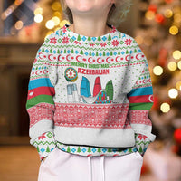 Azerbaijan Christmas Kid Ugly Christmas Sweater with Baku Skyline Azerbaijan Flag and Red Green Snowflake Pattern Design - Wonder Print Shop