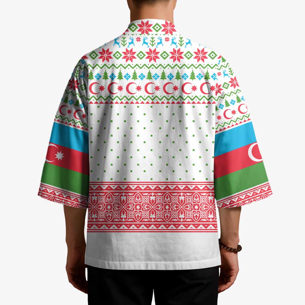 Azerbaijan Christmas Kimono with Baku Skyline Azerbaijan Flag and Red Green Snowflake Pattern Design - Wonder Print Shop