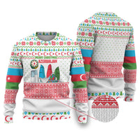 Azerbaijan Christmas Ugly Christmas Sweater with Baku Skyline Azerbaijan Flag and Red Green Snowflake Pattern Design - Wonder Print Shop