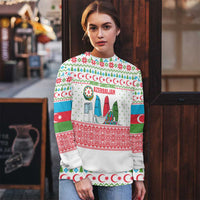 Azerbaijan Christmas Ugly Christmas Sweater with Baku Skyline Azerbaijan Flag and Red Green Snowflake Pattern Design - Wonder Print Shop