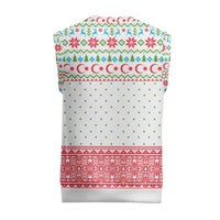 Azerbaijan Christmas Knitted V-Neck Vest with Baku Skyline Azerbaijan Flag and Red Green Snowflake Pattern Design - Wonder Print Shop