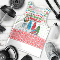 Azerbaijan Christmas Men Tank Top with Baku Skyline Azerbaijan Flag and Red Green Snowflake Pattern Design - Wonder Print Shop