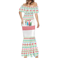 Azerbaijan Christmas Mermaid Dress with Baku Skyline Azerbaijan Flag and Red Green Snowflake Pattern Design - Wonder Print Shop