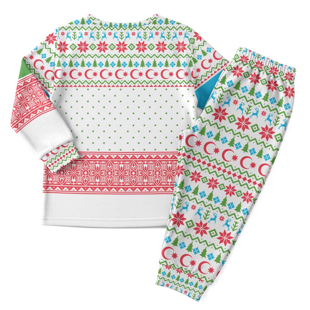 Azerbaijan Christmas Pajama Set with Baku Skyline Azerbaijan Flag and Red Green Snowflake Pattern Design - Wonder Print Shop
