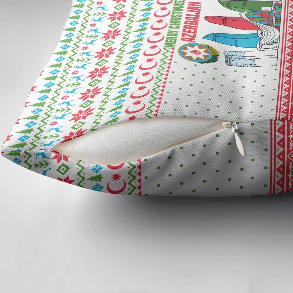 Azerbaijan Christmas Pillow Cover with Baku Skyline Azerbaijan Flag and Red Green Snowflake Pattern Design - Wonder Print Shop