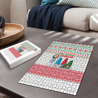 Azerbaijan Christmas Puzzle with Baku Skyline Azerbaijan Flag and Red Green Snowflake Pattern Design - Wonder Print Shop