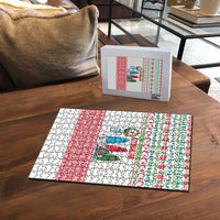 Azerbaijan Christmas Puzzle with Baku Skyline Azerbaijan Flag and Red Green Snowflake Pattern Design - Wonder Print Shop