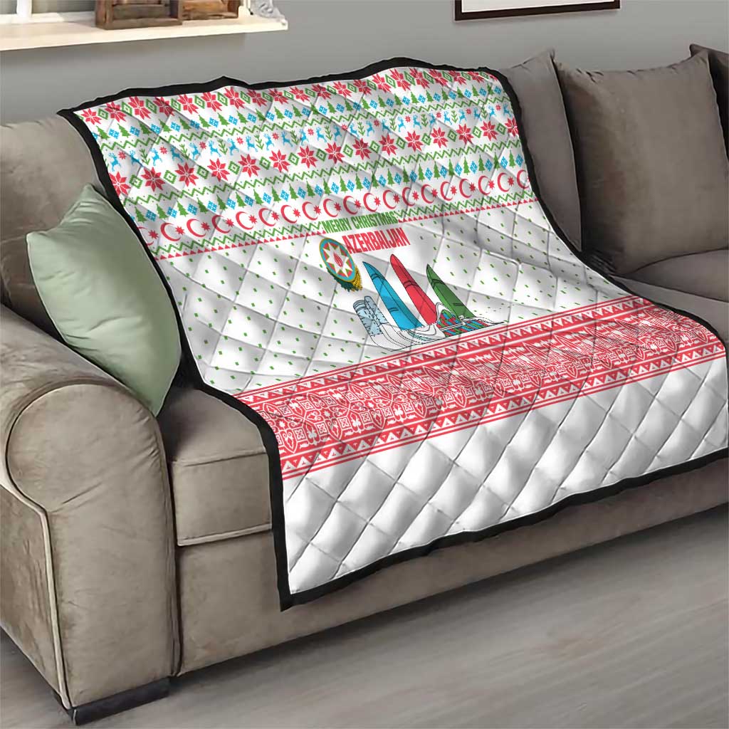 Azerbaijan Christmas Quilt with Baku Skyline Azerbaijan Flag and Red Green Snowflake Pattern Design - Wonder Print Shop