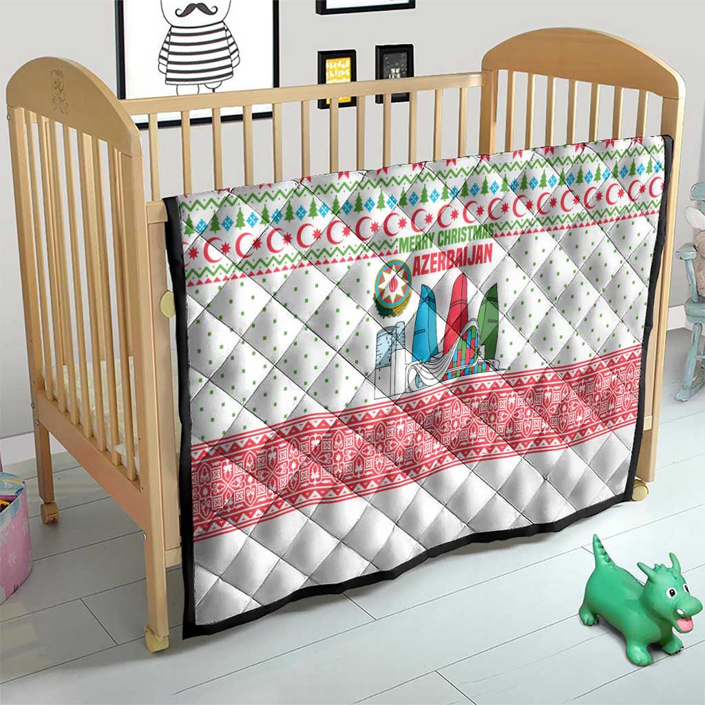 Azerbaijan Christmas Quilt with Baku Skyline Azerbaijan Flag and Red Green Snowflake Pattern Design - Wonder Print Shop