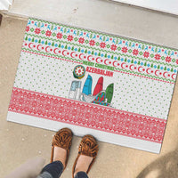 Azerbaijan Christmas Rubber Doormat with Baku Skyline Azerbaijan Flag and Red Green Snowflake Pattern Design - Wonder Print Shop