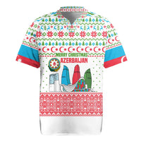 Azerbaijan Christmas Rugby Jersey with Baku Skyline Azerbaijan Flag and Red Green Snowflake Pattern Design - Wonder Print Shop