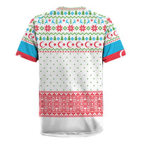 Azerbaijan Christmas Rugby Jersey with Baku Skyline Azerbaijan Flag and Red Green Snowflake Pattern Design - Wonder Print Shop