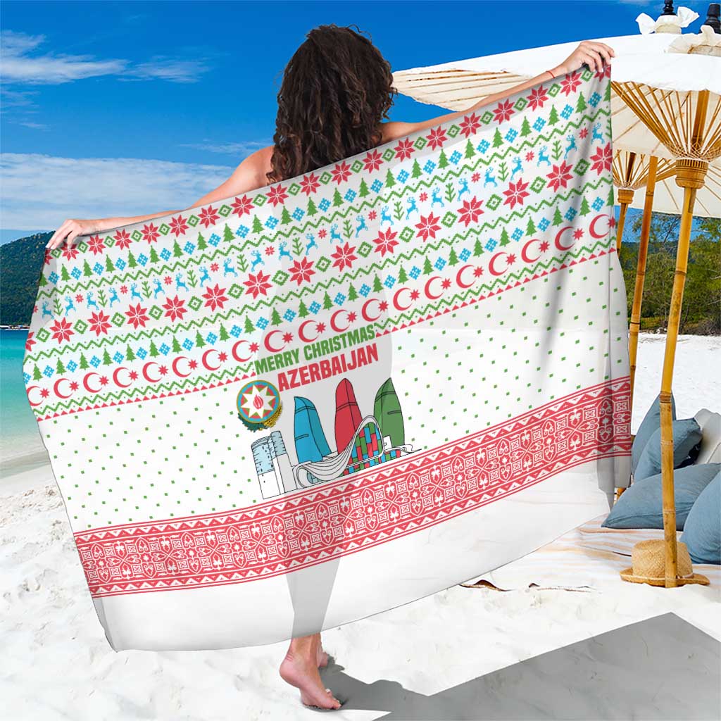 Azerbaijan Christmas Sarong with Baku Skyline Azerbaijan Flag and Red Green Snowflake Pattern Design - Wonder Print Shop