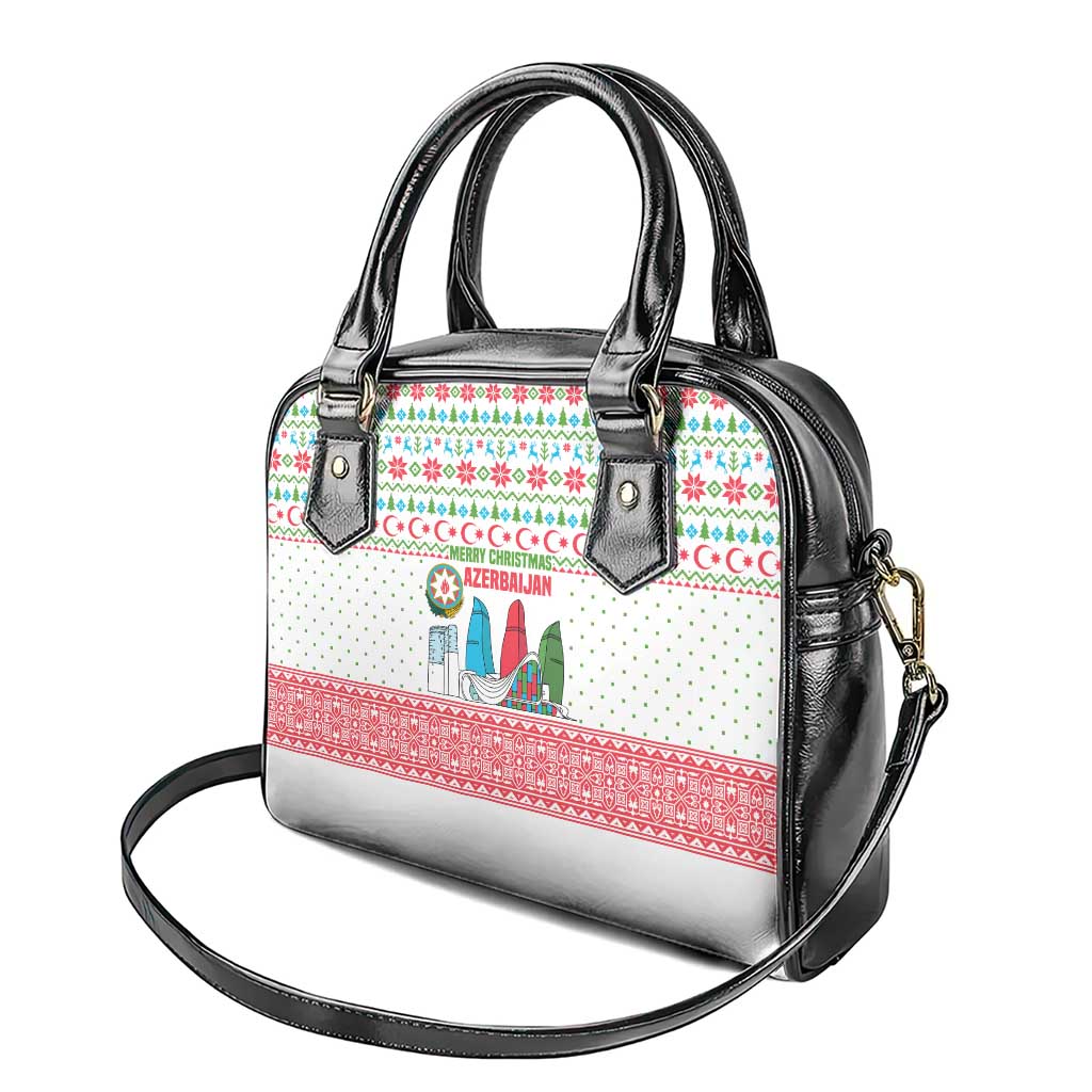 Azerbaijan Christmas Shoulder Handbag with Baku Skyline Azerbaijan Flag and Red Green Snowflake Pattern Design - Wonder Print Shop