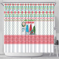 Azerbaijan Christmas Shower Curtain with Baku Skyline Azerbaijan Flag and Red Green Snowflake Pattern Design - Wonder Print Shop
