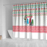 Azerbaijan Christmas Shower Curtain with Baku Skyline Azerbaijan Flag and Red Green Snowflake Pattern Design - Wonder Print Shop