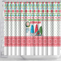 Azerbaijan Christmas Shower Curtain with Baku Skyline Azerbaijan Flag and Red Green Snowflake Pattern Design - Wonder Print Shop