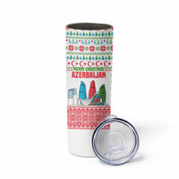 Azerbaijan Christmas Skinny Tumbler with Baku Skyline Azerbaijan Flag and Red Green Snowflake Pattern Design - Wonder Print Shop