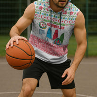 Azerbaijan Christmas Sleeveless Hoodie with Baku Skyline Azerbaijan Flag and Red Green Snowflake Pattern Design - Wonder Print Shop