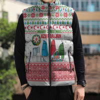 Azerbaijan Christmas Sleeveless Puffer Jacket with Baku Skyline Azerbaijan Flag and Red Green Snowflake Pattern Design - Wonder Print Shop