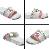 Azerbaijan Christmas Slide Sandals with Baku Skyline Azerbaijan Flag and Red Green Snowflake Pattern Design - Wonder Print Shop