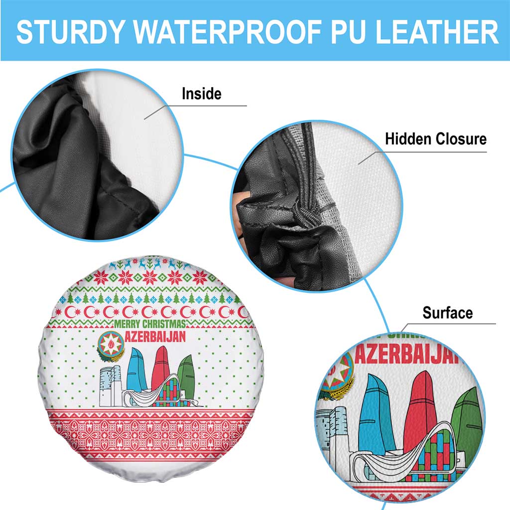 Azerbaijan Christmas Spare Tire Cover with Baku Skyline Azerbaijan Flag and Red Green Snowflake Pattern Design - Wonder Print Shop