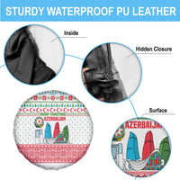 Azerbaijan Christmas Spare Tire Cover with Baku Skyline Azerbaijan Flag and Red Green Snowflake Pattern Design - Wonder Print Shop