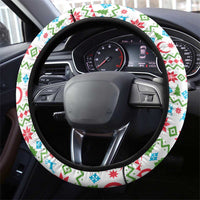 Azerbaijan Christmas Steering Wheel Cover with Baku Skyline Azerbaijan Flag and Red Green Snowflake Pattern Design - Wonder Print Shop
