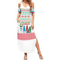 Azerbaijan Christmas Summer Maxi Dress with Baku Skyline Azerbaijan Flag and Red Green Snowflake Pattern Design - Wonder Print Shop