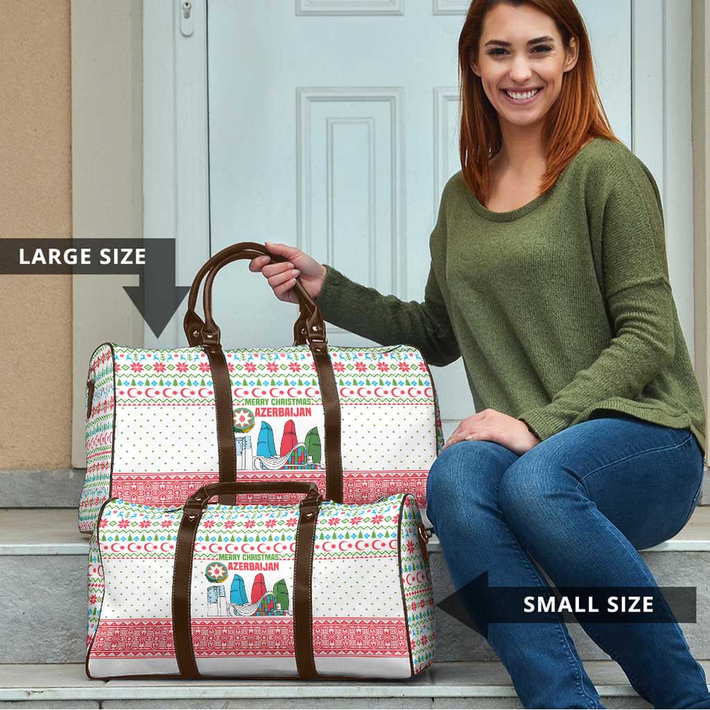 Azerbaijan Christmas Travel Bag with Baku Skyline Azerbaijan Flag and Red Green Snowflake Pattern Design - Wonder Print Shop