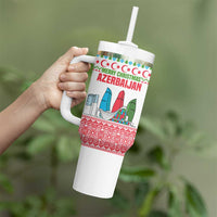 Azerbaijan Christmas Tumbler With Handle with Baku Skyline Azerbaijan Flag and Red Green Snowflake Pattern Design - Wonder Print Shop