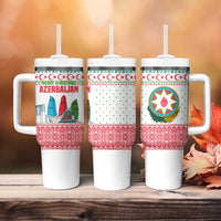 Azerbaijan Christmas Tumbler With Handle with Baku Skyline Azerbaijan Flag and Red Green Snowflake Pattern Design - Wonder Print Shop