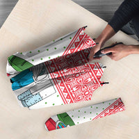 Azerbaijan Christmas Umbrella with Baku Skyline Azerbaijan Flag and Red Green Snowflake Pattern Design - Wonder Print Shop