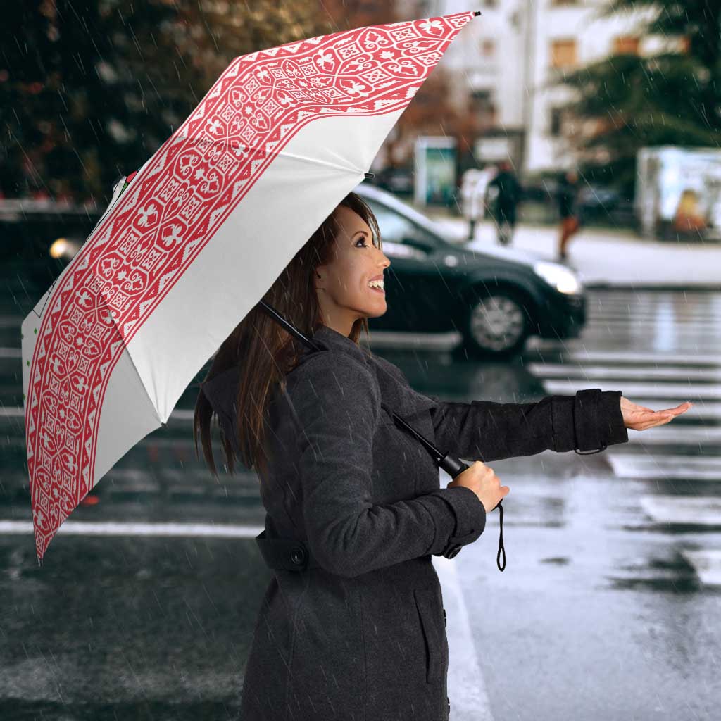 Azerbaijan Christmas Umbrella with Baku Skyline Azerbaijan Flag and Red Green Snowflake Pattern Design - Wonder Print Shop