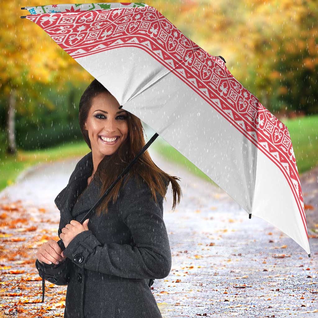 Azerbaijan Christmas Umbrella with Baku Skyline Azerbaijan Flag and Red Green Snowflake Pattern Design - Wonder Print Shop