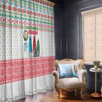Azerbaijan Christmas Window Curtain with Baku Skyline Azerbaijan Flag and Red Green Snowflake Pattern Design - Wonder Print Shop