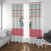 Azerbaijan Christmas Window Curtain with Baku Skyline Azerbaijan Flag and Red Green Snowflake Pattern Design - Wonder Print Shop