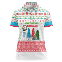 Azerbaijan Christmas Women Polo Shirt with Baku Skyline Azerbaijan Flag and Red Green Snowflake Pattern Design - Wonder Print Shop