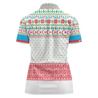 Azerbaijan Christmas Women Polo Shirt with Baku Skyline Azerbaijan Flag and Red Green Snowflake Pattern Design - Wonder Print Shop